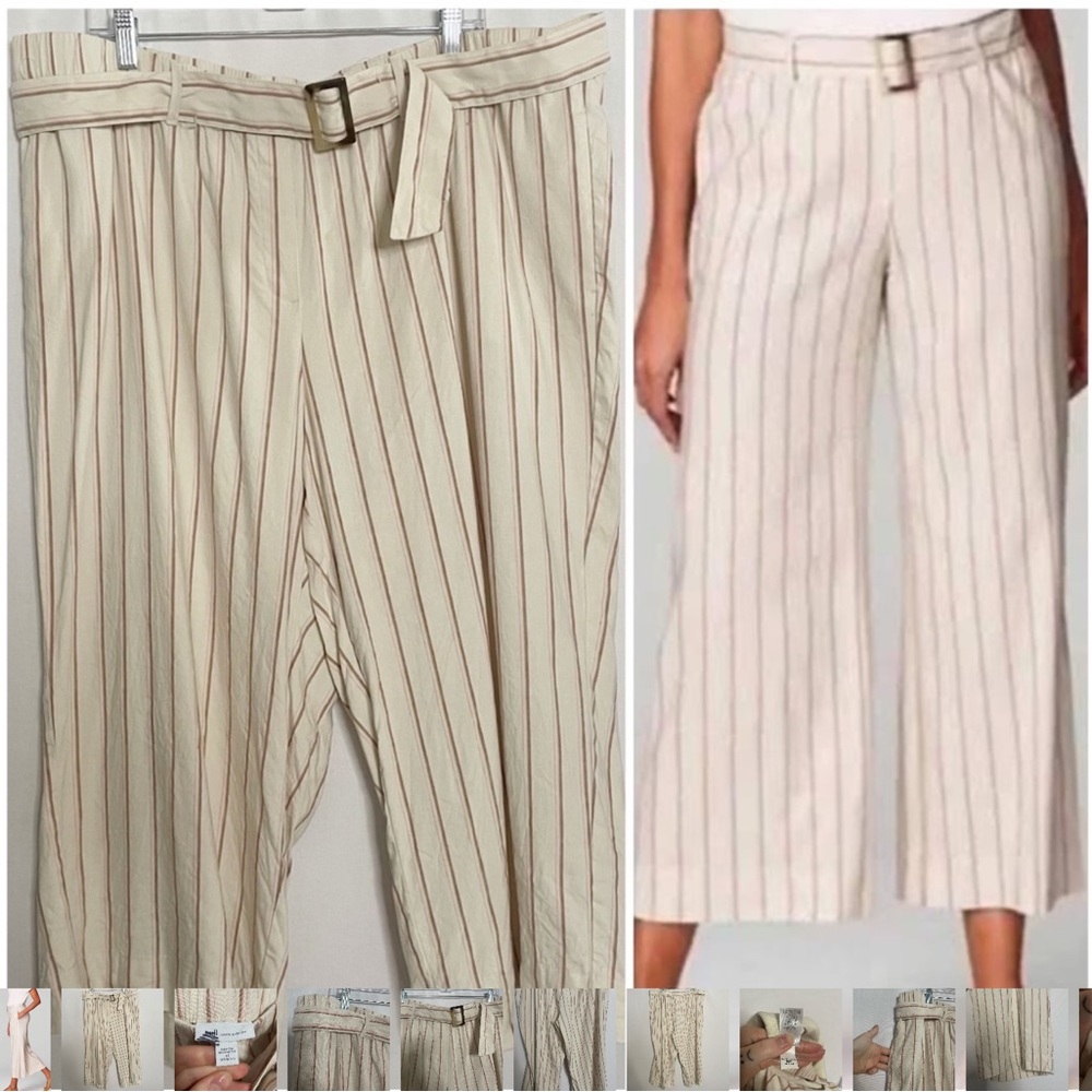 Chico’s striped linen wide-leg pants 
size 1 coastal lagenlook natural fiber